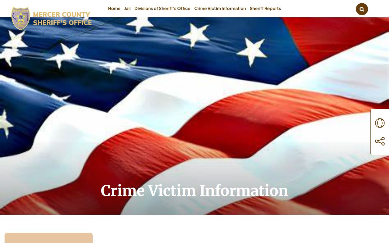 Mercer County crime-victim page explaining VINE custody notification for the inmate population